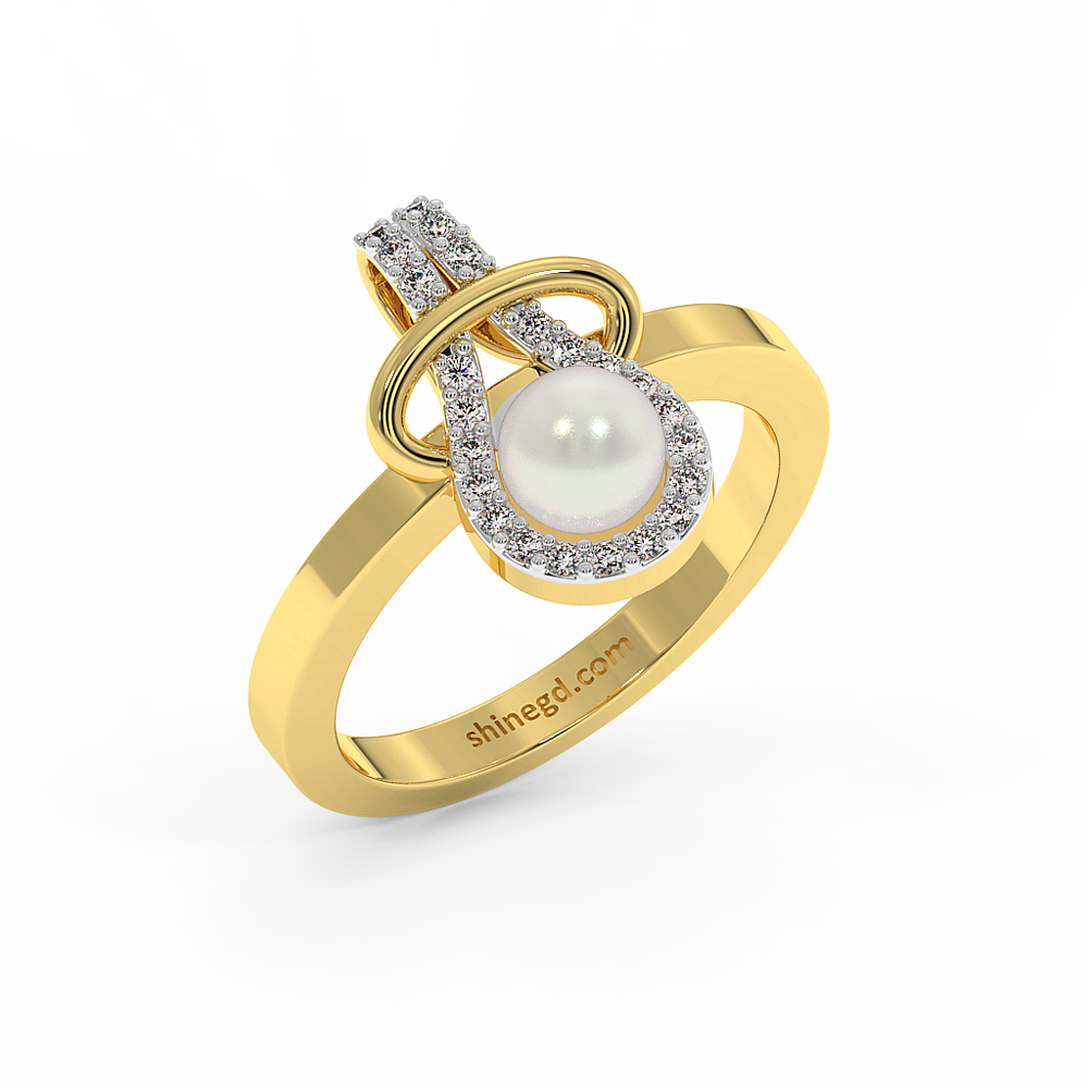 18K Gold Diamond Pearl Ring
